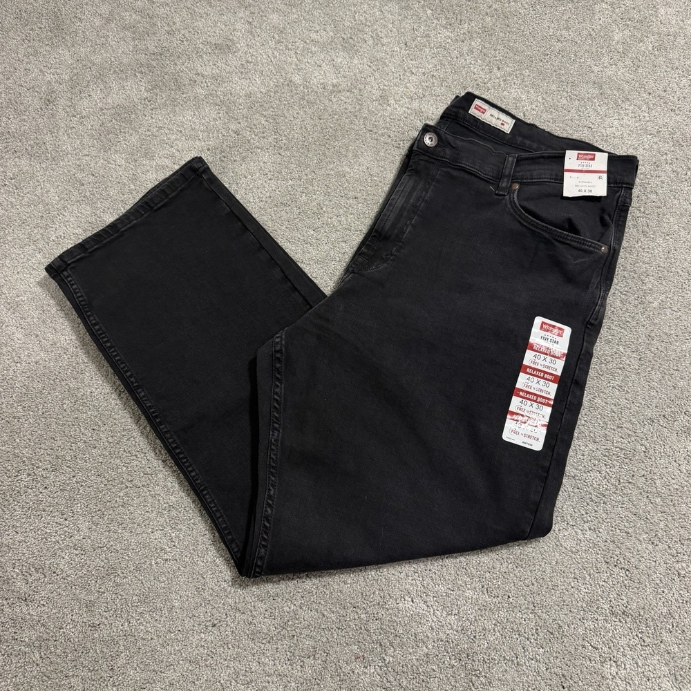 Wrangler Five Star Relaxed Boot Jeans Mens Sz 40x30 Black Denim Free to‎ Stretch